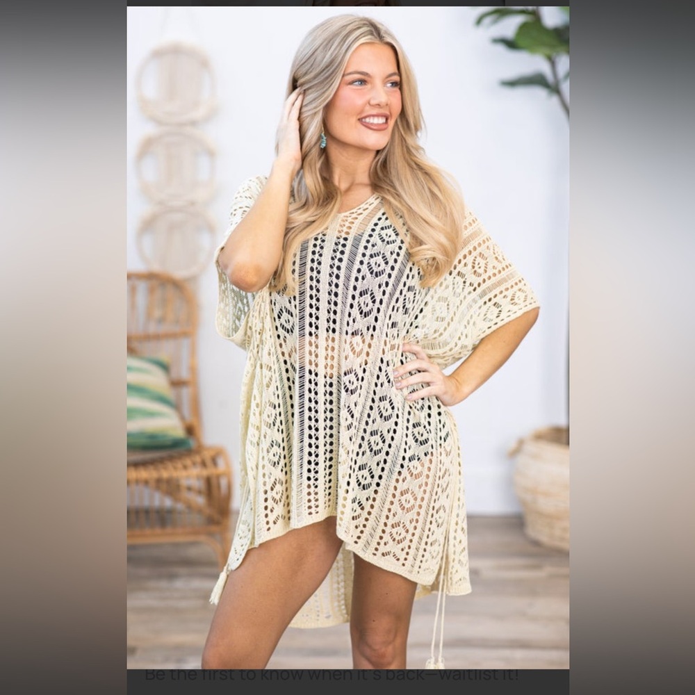 Elegant Beige Women's Crochet Swim Cover